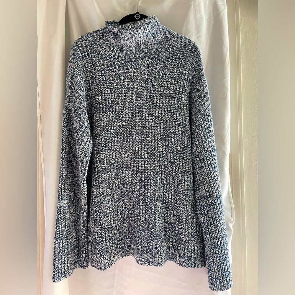 NWT CASLON Navy Blue and White Oversized Knit Sweater Size S Small Bell Sleeves